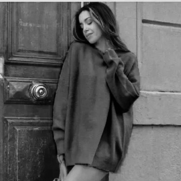 Zara Wool Alpaca Blend Oversized Soft Knit Sweater Dark Grey Charcoal Size Large - Picture 3 of 9